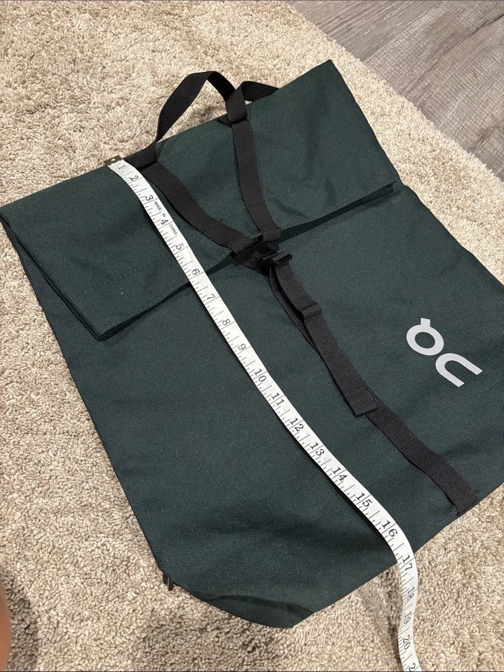 On Cloud Dark Green Roll-Top Backpack with Black Straps